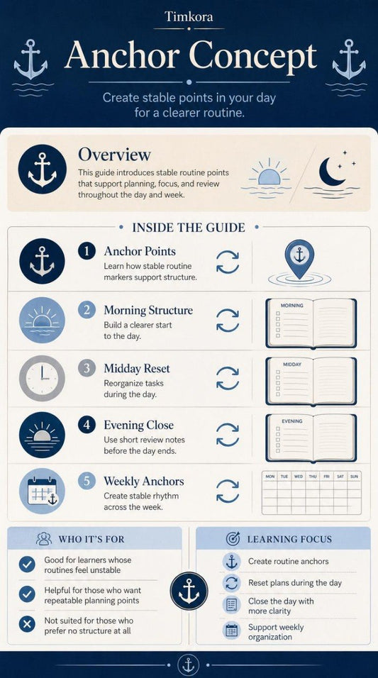 Anchor Concept guide for creating stable points in your day with a blue and white design.