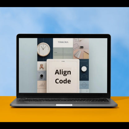 Laptop displaying a screen with 'Align Code' on a blue and orange gradient background