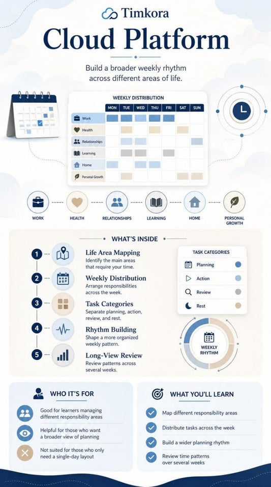Timkora Cloud Platform infographic with features and benefits on a white background