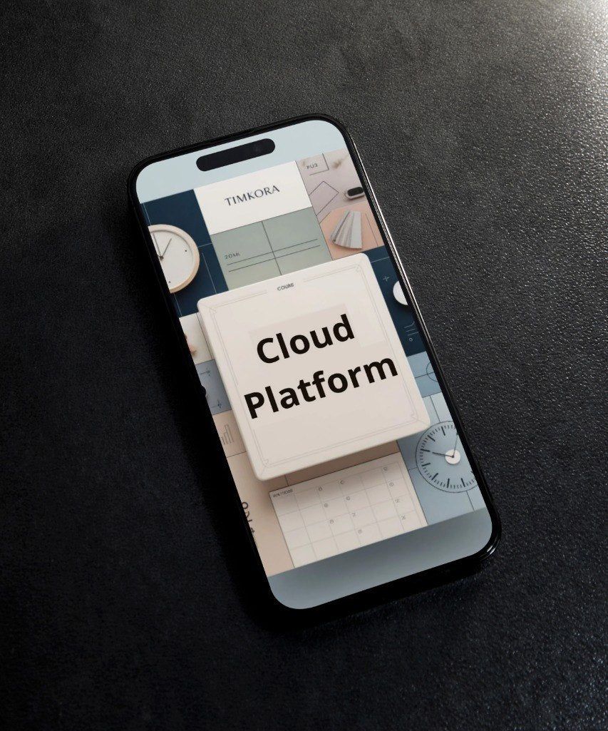 Phone screen displaying a cloud platform interface on a dark surface