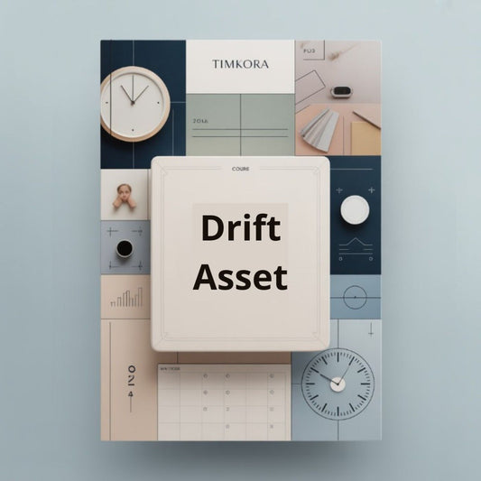 Product packaging with 'TIMKORA' branding and 'Drift Asset' text on a light blue background