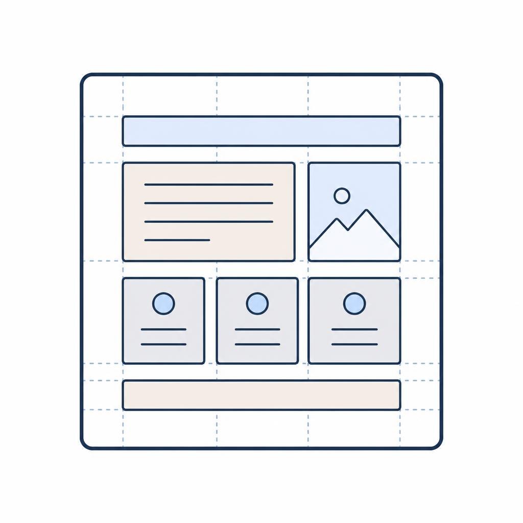 Illustration of a web page layout with different elements on a white background