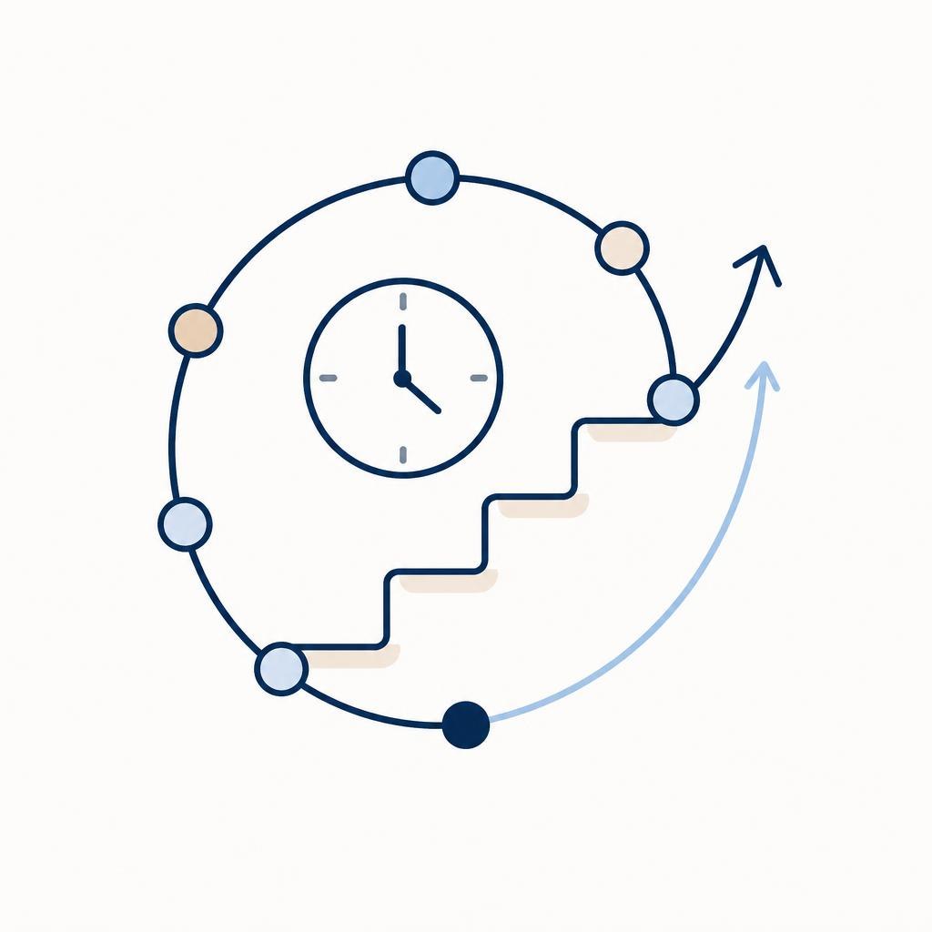 Illustration of a clock with a path leading to it, symbolizing time management or scheduling.