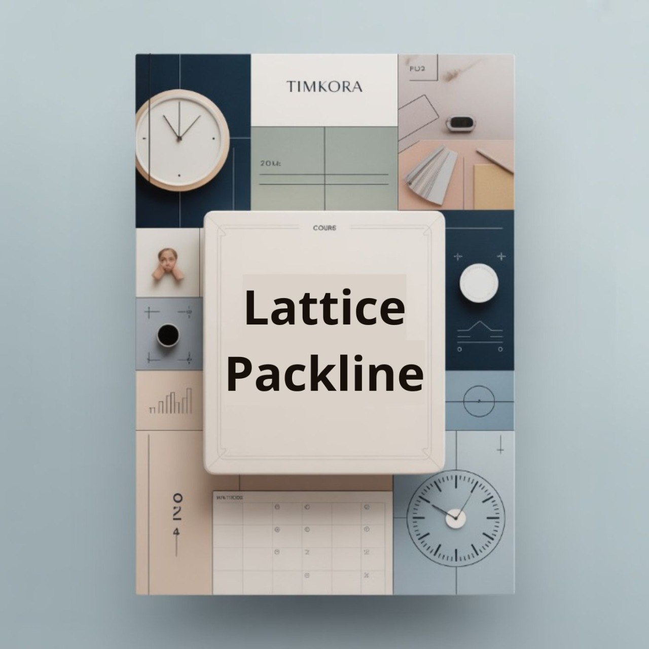 Product packaging with 'TIMKORA' branding and 'Lattice Packline' text on a light blue background
