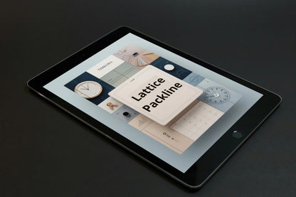 Tablet displaying a design software interface with 'Lattice Packline' on a dark background